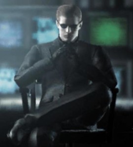 Albert Wesker Resident Evil black suit seated
