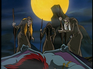Disney Gargoyles - City of Stone part 4 - weird sisters crones stand over demona